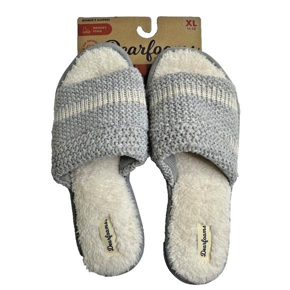 dearfoams Shoes - New Dearfoams Womens Slippers Memory Foam Slide Gray Stripes XL Sz 11-12